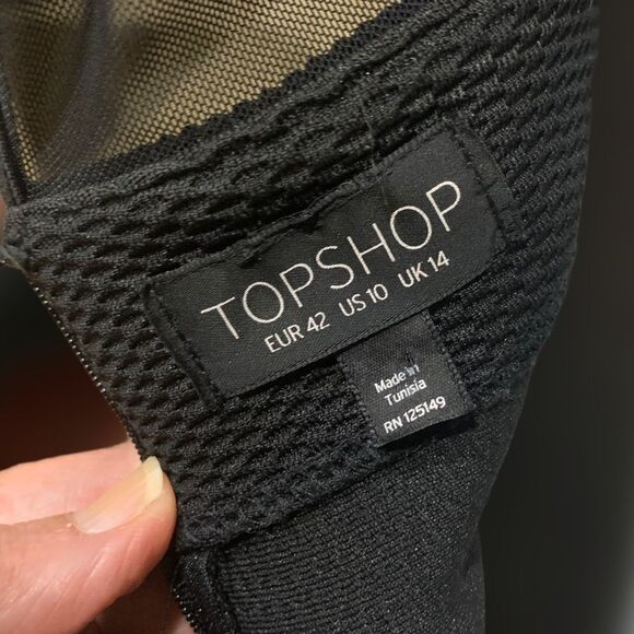 Topshop Black Dress Textured Keyhole back mesh detail Bodycon Sz 10 - Picture 10 of 13